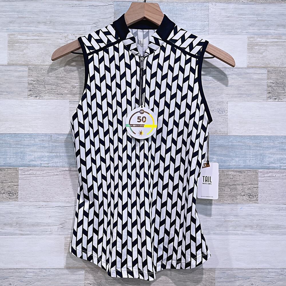 Tail White Label Darly Top Magnetic Geo Black White Golf Tennis UPF 50 Womens XS - Picture 2 of 8